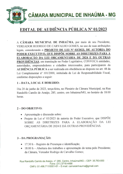 Edital de Audiência Pública n°01/2023