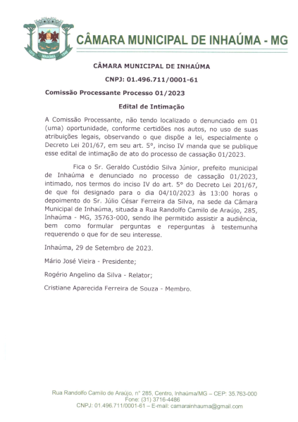 Edital de Notificação Comissão Processante 01/2023