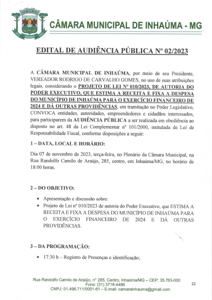 Edital de Audiência Pública nº 02/2023