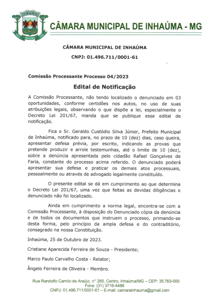 EDITAL DE NOTIFICAÇÃO COMISSÃO
PROCESSANTE 04/2023