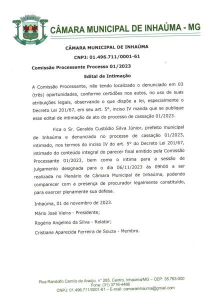 EDITAL DE NOTIFICAÇÃO COMISSÃO PROCESSANTE 01/2023
