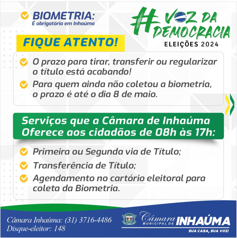 Serviços que a Câmara de Inhaúma Oferece aos cidadãos de 08h às 17h