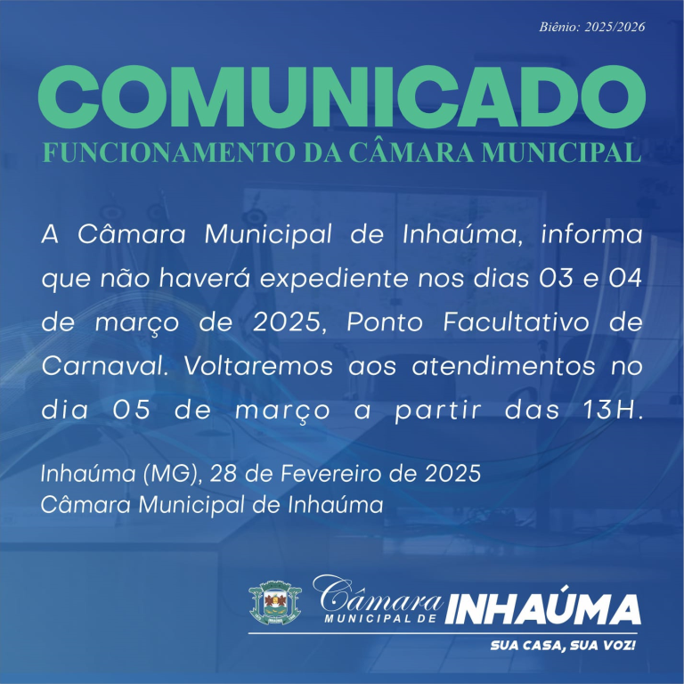 Comunicado Funcionamento da Câmara Municipal