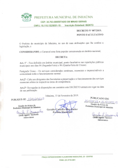 Decreto do Executivo Municipal - Ponto Facultativo