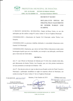 Decreto n° 041/2019 - Declara Luto Oficial em Inhaúma pelo falecimento do senhor Warley Luiz Scarpins