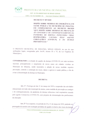 Decreto Municipal n° 07/2020