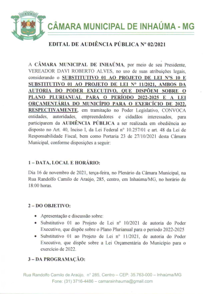 Edital de Audiência Pública n°02/2021