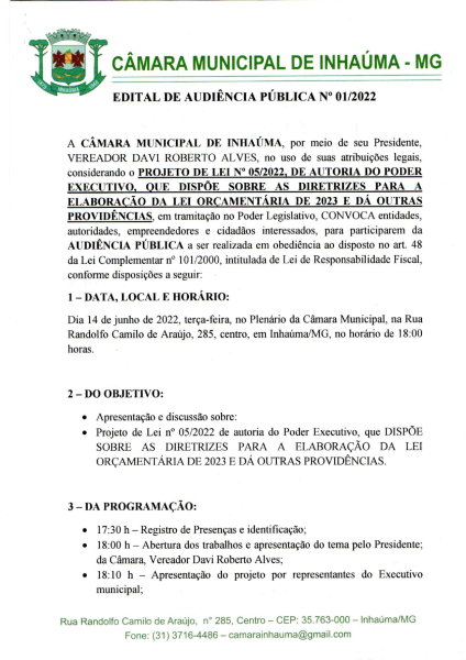 Edital da Audiência Pública n°01/2022