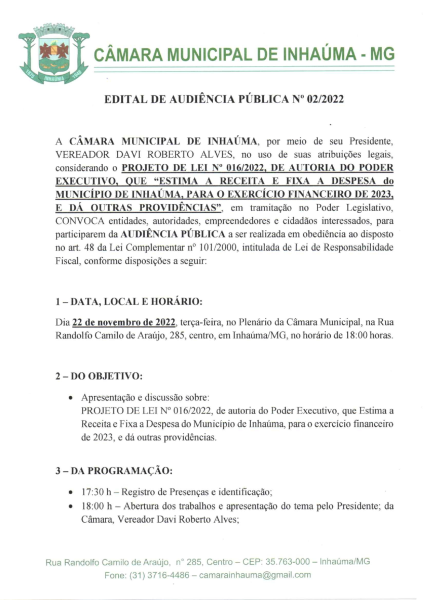 Edital da Audiência Pública n°02/2022